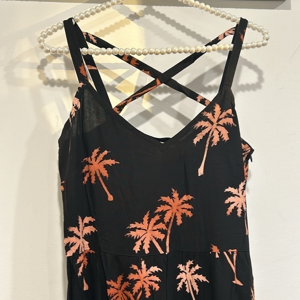 Sugarhill Brighton Tara batik tiered midi sundress black, palm tree print 6 new